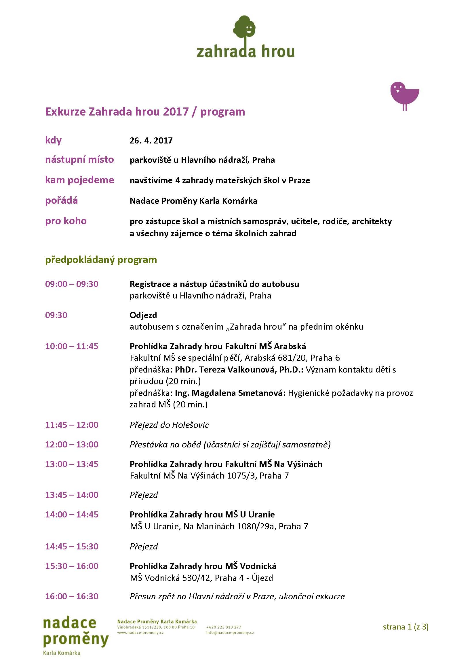 EXKURZE ZAHRADA HROU 2017 program Page 1